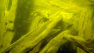 Das Wrack unter dem Museum mit einer Gründel
